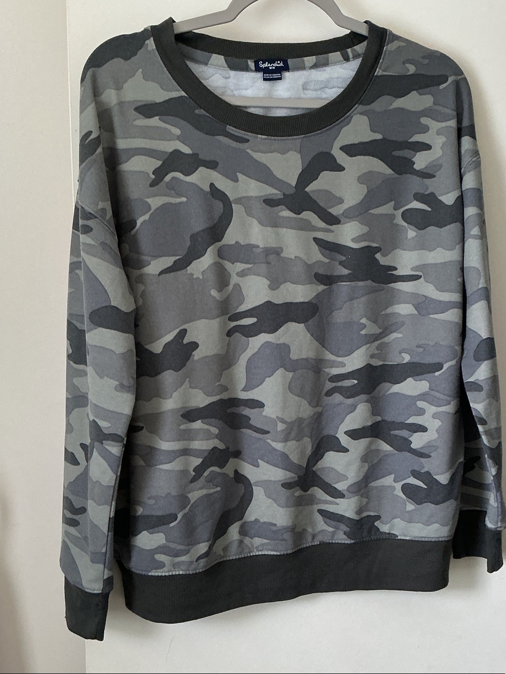Splendid Women’s Grey Camo Crewneck Sweater
